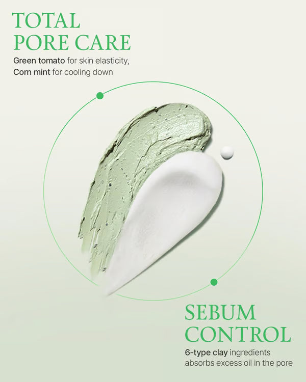 Green Tomato Clay Mask Cleanser, Pore Purifying with 49% Green Tomato Extract, Sebum & Clogged Pore Care, Exfoliation, Fragrance-Free, Vegan & Dermatologically Tested