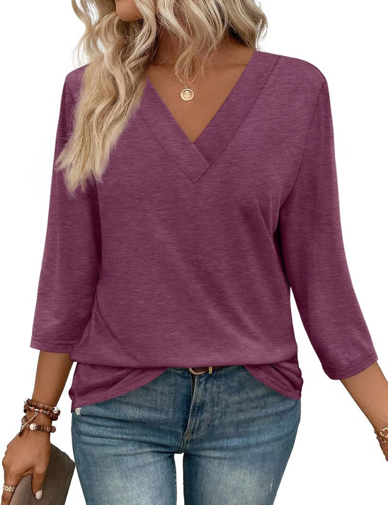 NEW🔥 Women's V Neck 3/4 Long Sleeve Loose Fit Tops