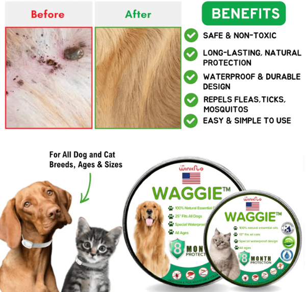 Waggiem-Natural Anti-Flea, Tick,& MosquitoCollar(Safest 8+ MonthsProtection)