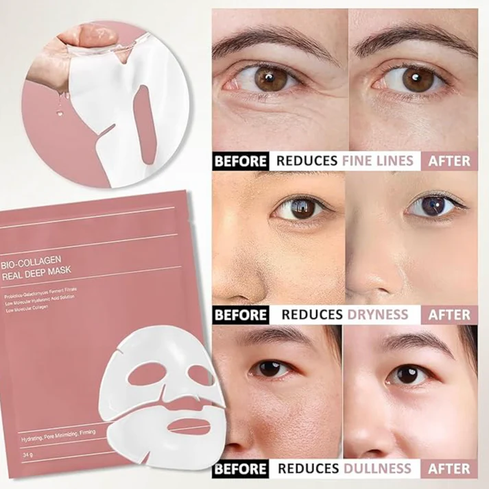 🔥Pack of Collagen Facial Mask – Compressed Anti-Aging, Hydrating & Firming Sheet Mask (Travel Size)