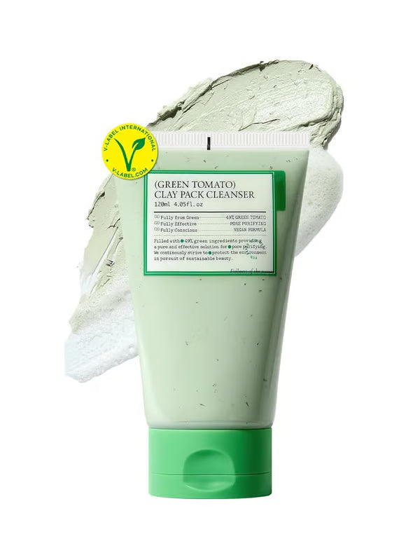 Green Tomato Clay Mask Cleanser, Pore Purifying with 49% Green Tomato Extract, Sebum & Clogged Pore Care, Exfoliation, Fragrance-Free, Vegan & Dermatologically Tested