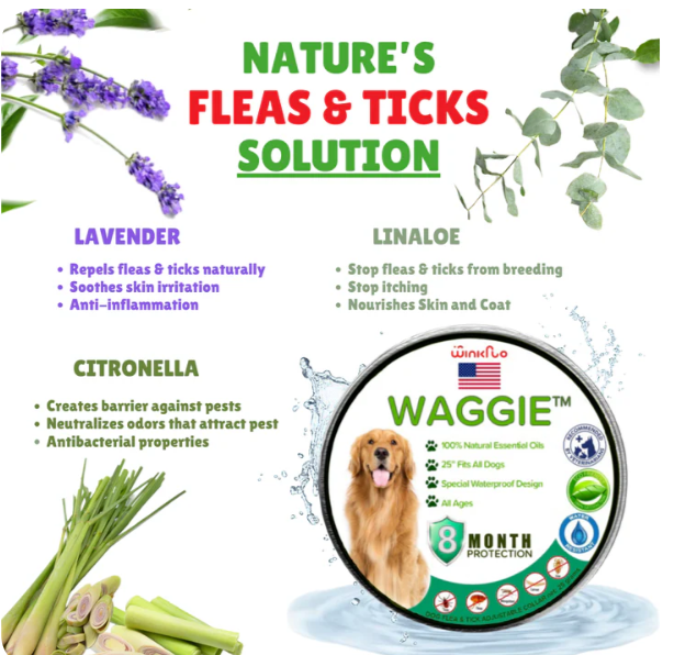 Waggiem-Natural Anti-Flea, Tick,& MosquitoCollar(Safest 8+ MonthsProtection)