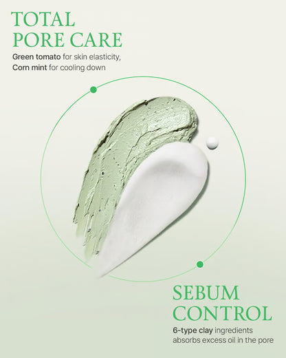 Green Tomato Clay Mask Cleanser, Pore Purifying with 49% Green Tomato Extract, Sebum & Clogged Pore Care, Exfoliation, Fragrance-Free, Vegan & Dermatologically Tested