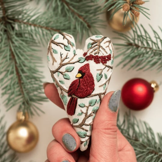 💖DIY Heart Shaped Hand Embroidered Christmas Ornament/Ornament Kit