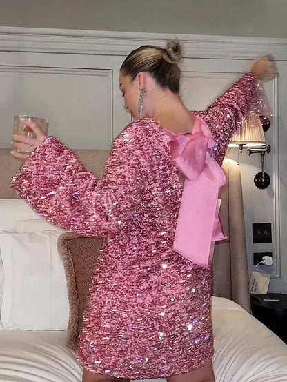 Christmas Sale 🎁🎄-49% OFF-XMAS Sequined Tie Back Midi Dress